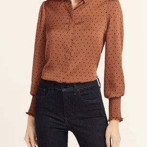 Express Satin Polka Dot Smocked Cuff Portofino Shirt // size:x-small